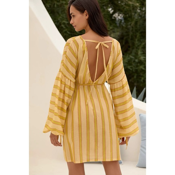 Anthropologie SOLEIL SOLEIL Long-sleeve Striped Mini Kaftan M/L - Picture 4 of 6